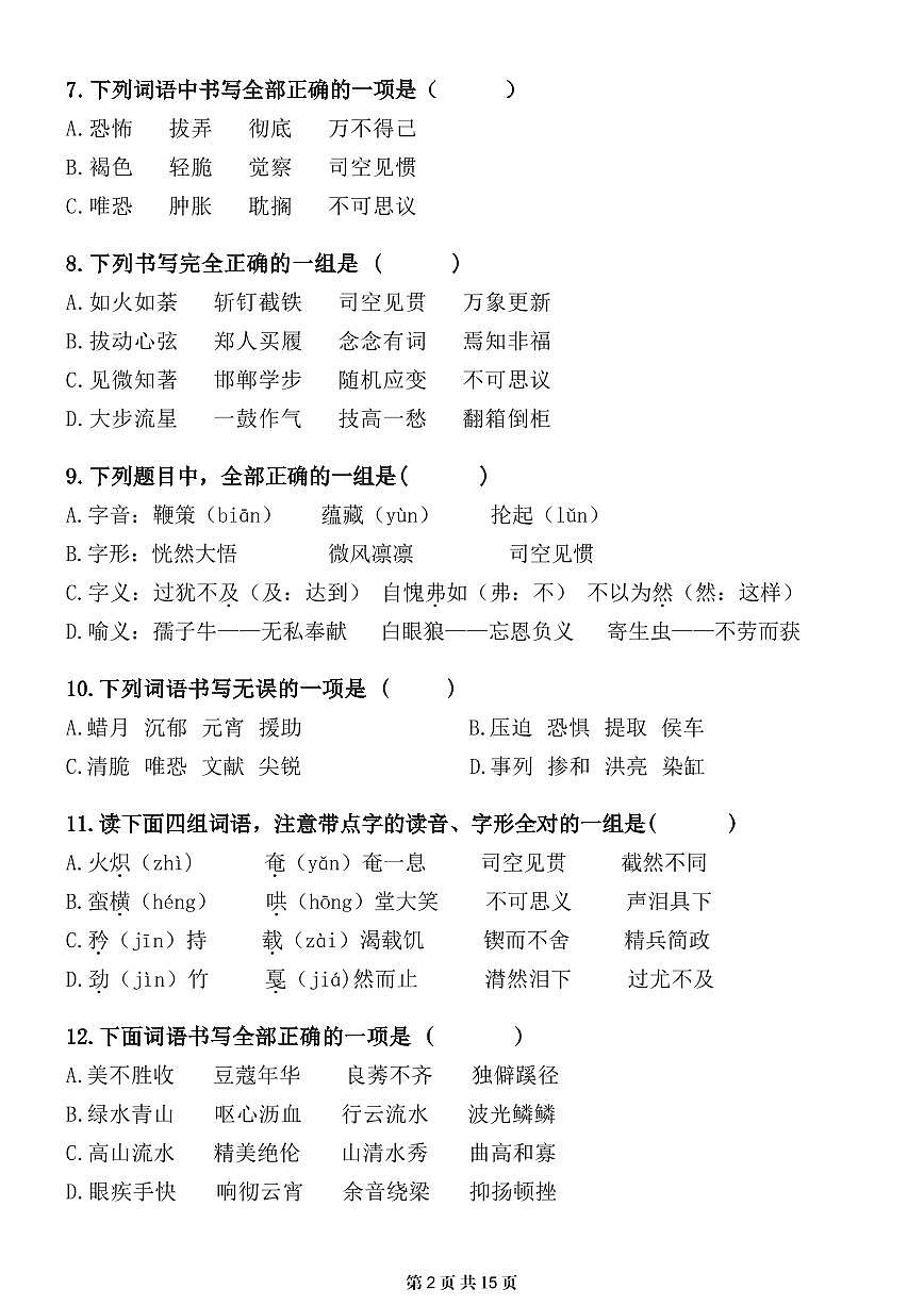 小升初语文专项提分字形专练含答案第2页