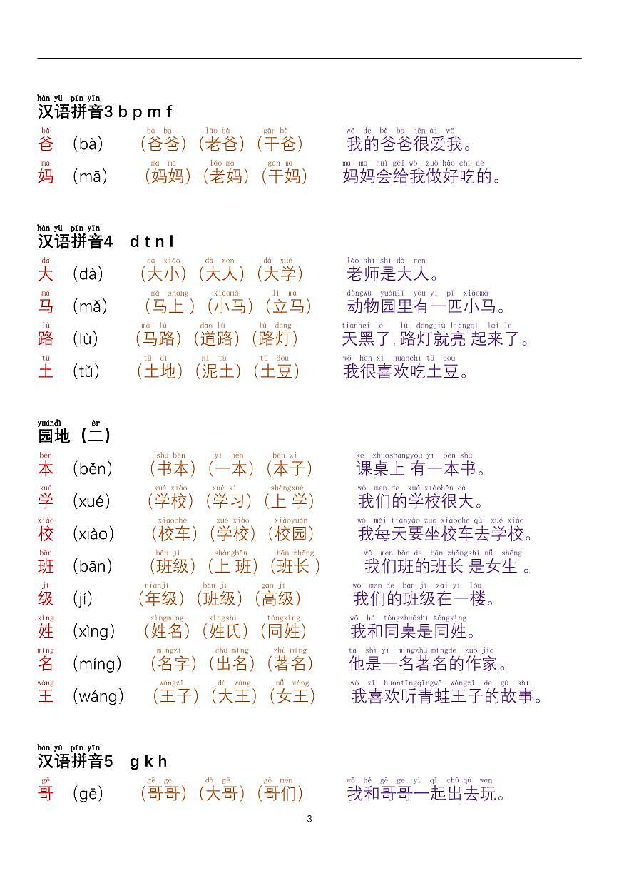 2024版部编版一年级上册语文知识点每日晨读第3页