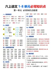 部编版六年级上册语文期末知识点1-8单元必背知识点汇总