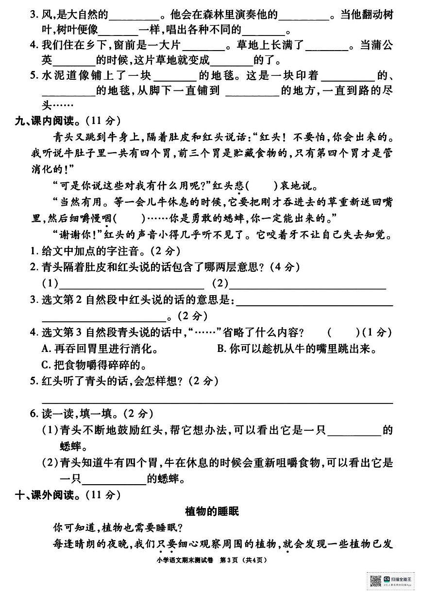 甘肃省天水市武山县2025-2026学年三年级上学期期末语文试卷第3页