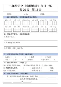 二年级语文寒假作业每日一练20天第13天