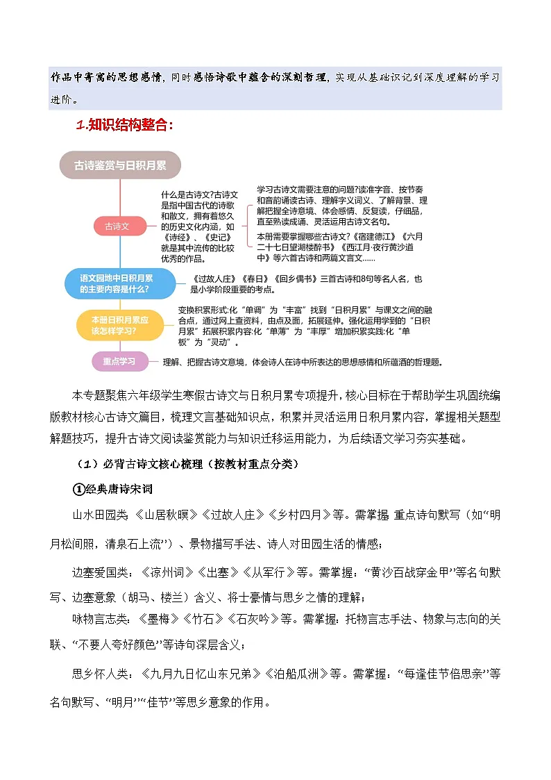 专题09 古诗文与日积月累(专项训练)六年级语文寒假专项提升(统编版)习题+答案第2页
