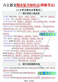 统编版六年级（上）语文 期末复习高频常考必背知识点(押题考点)