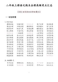 2024版人教版二年级上册语文期末全册高频考点知识点汇总（词汇名言古诗课文）