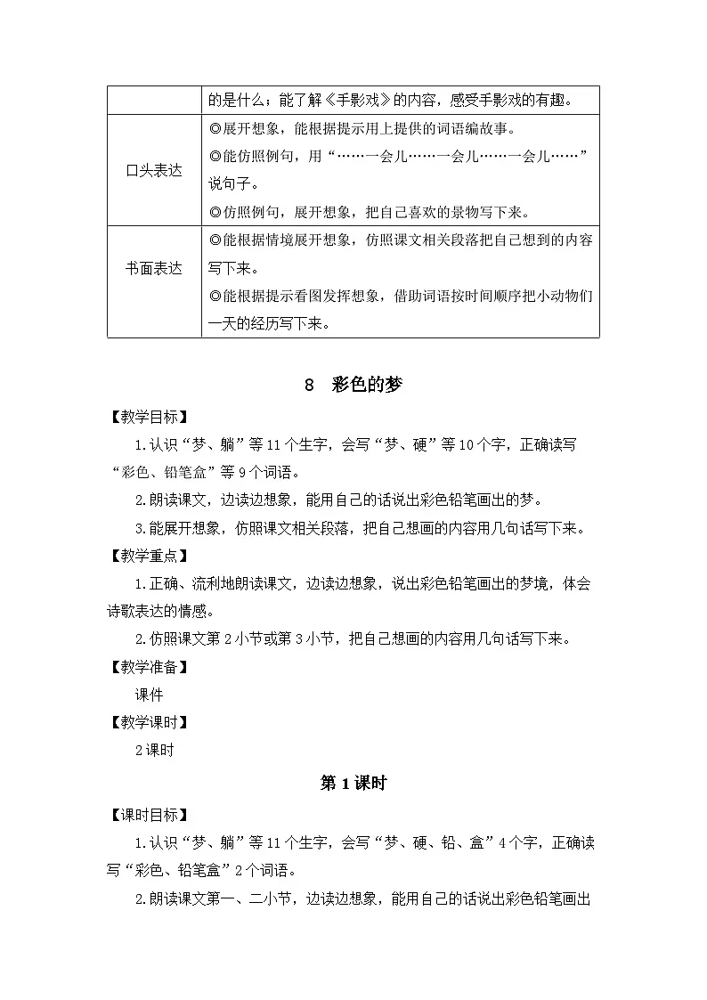 统编版(2024)语文二年级下册 8 彩色的梦(教案)第2页