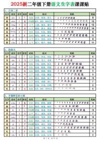 人教版二年级下册语文生字表课课贴练习（无答案）