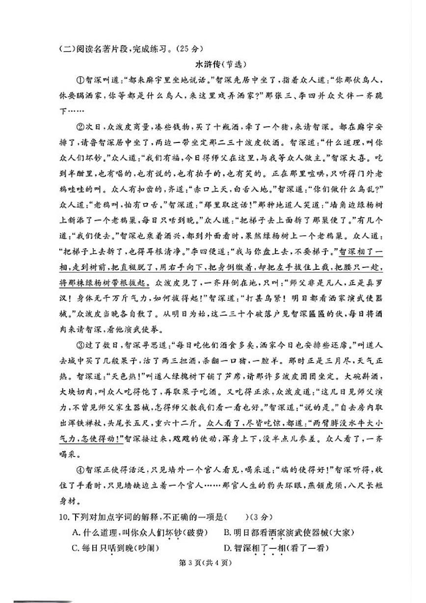 2024-2025学年山东省淄博市高新区五年级下学期期末语文试题(含答案)第3页