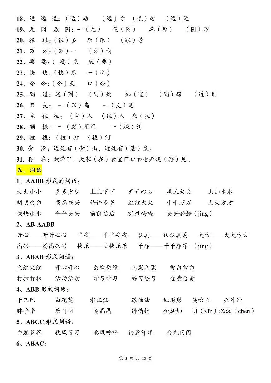统编版一年级语文下册25年新一年级下册语文期末必背知识点(10页)第3页