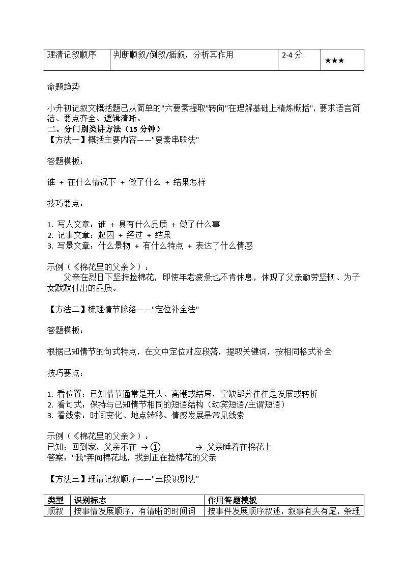 专题3 记叙文阅读(教案)2025-2026学年小升初语文复习讲练测 统编版docx第2页