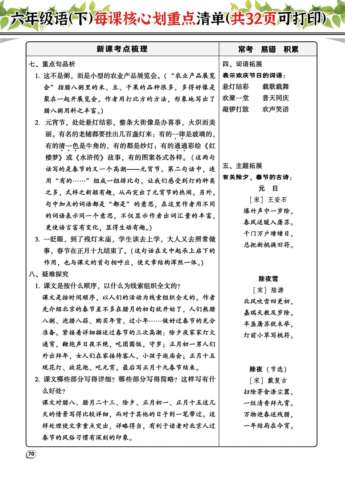 【每课核心划重点清单(共32页)】学案统编版六年级语文下册第2页