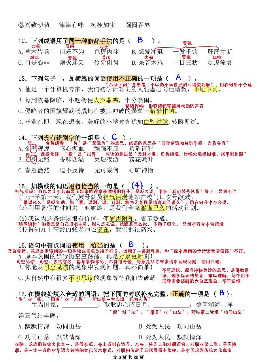 小升初语文提分专练03 词语理解与运用解析(20页)第3页