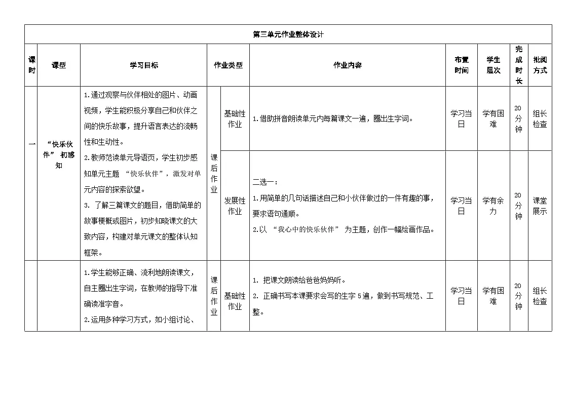 第三单元(作业设计)-【大单元教学】一年级语文下册同步备课系列(统编版.2024)第1页