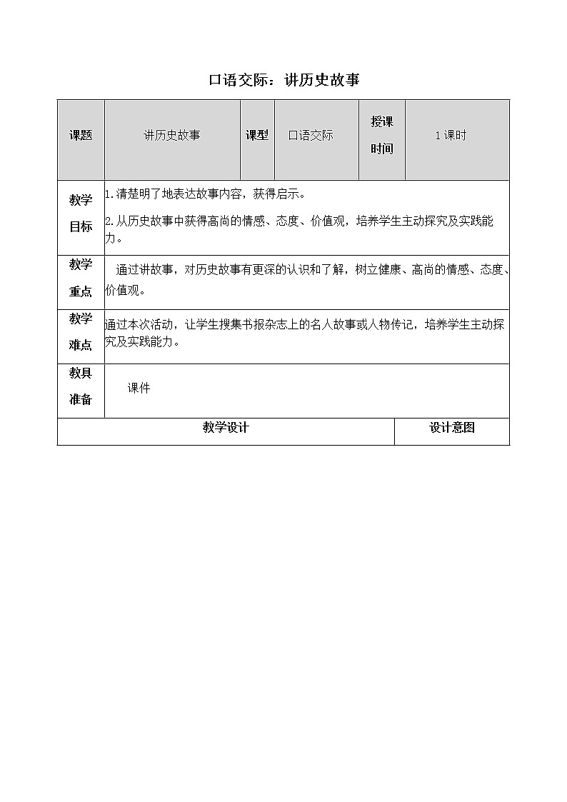 《口语交际:讲历史故事》教学设计 教案01