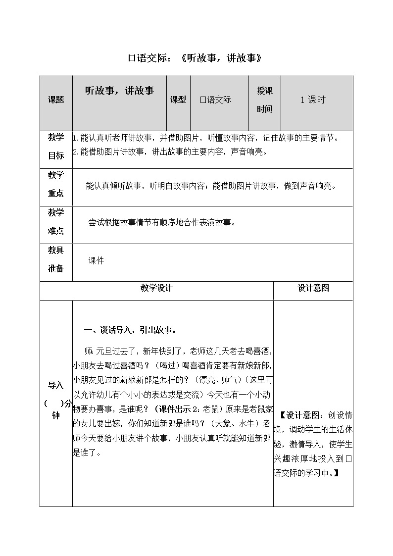 人教部编版语文一年级下册 第一单元 口语交际：听故事，讲故事 教案01