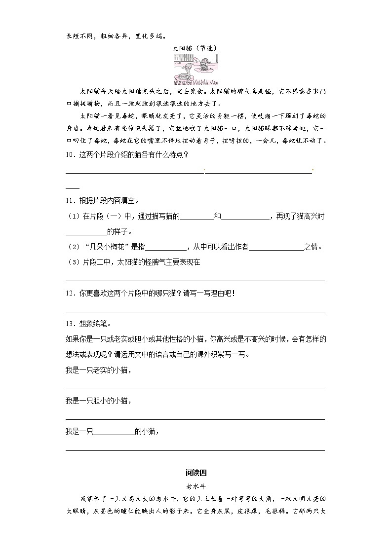 (新 精品)部编版语文四年级下册第四单元课外阅读专项测试卷一(含答案)03
