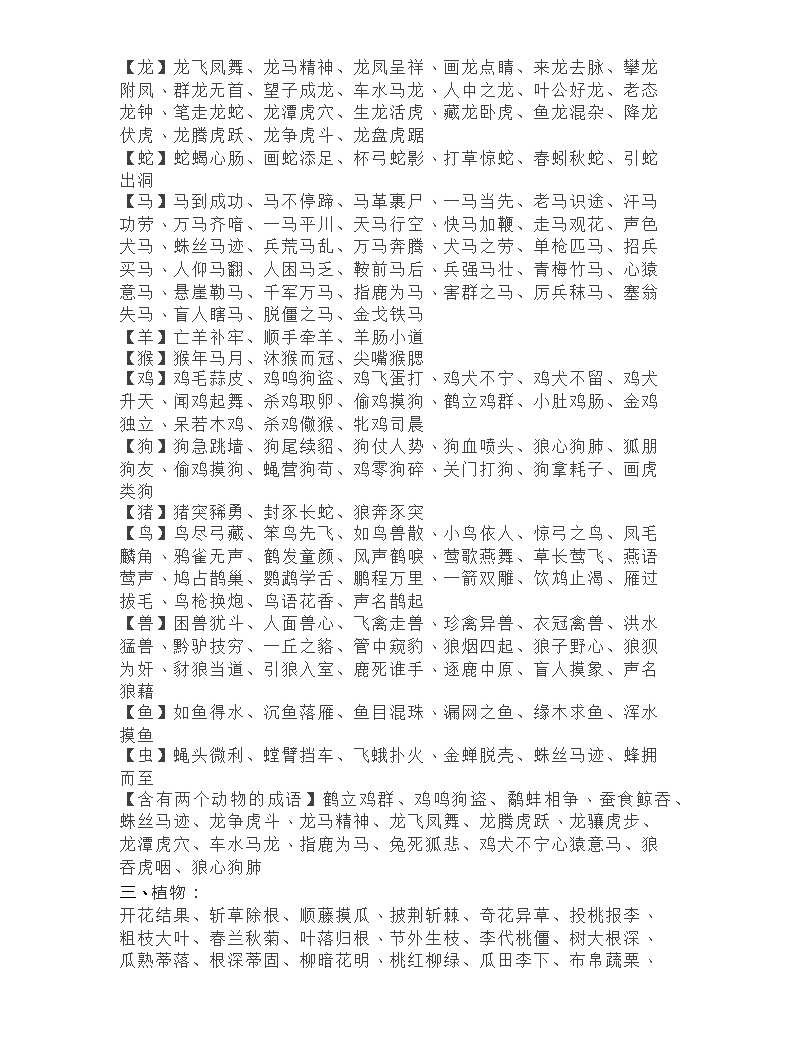 小升初语文成语分类【数字.动物.植物.近反义词】自整