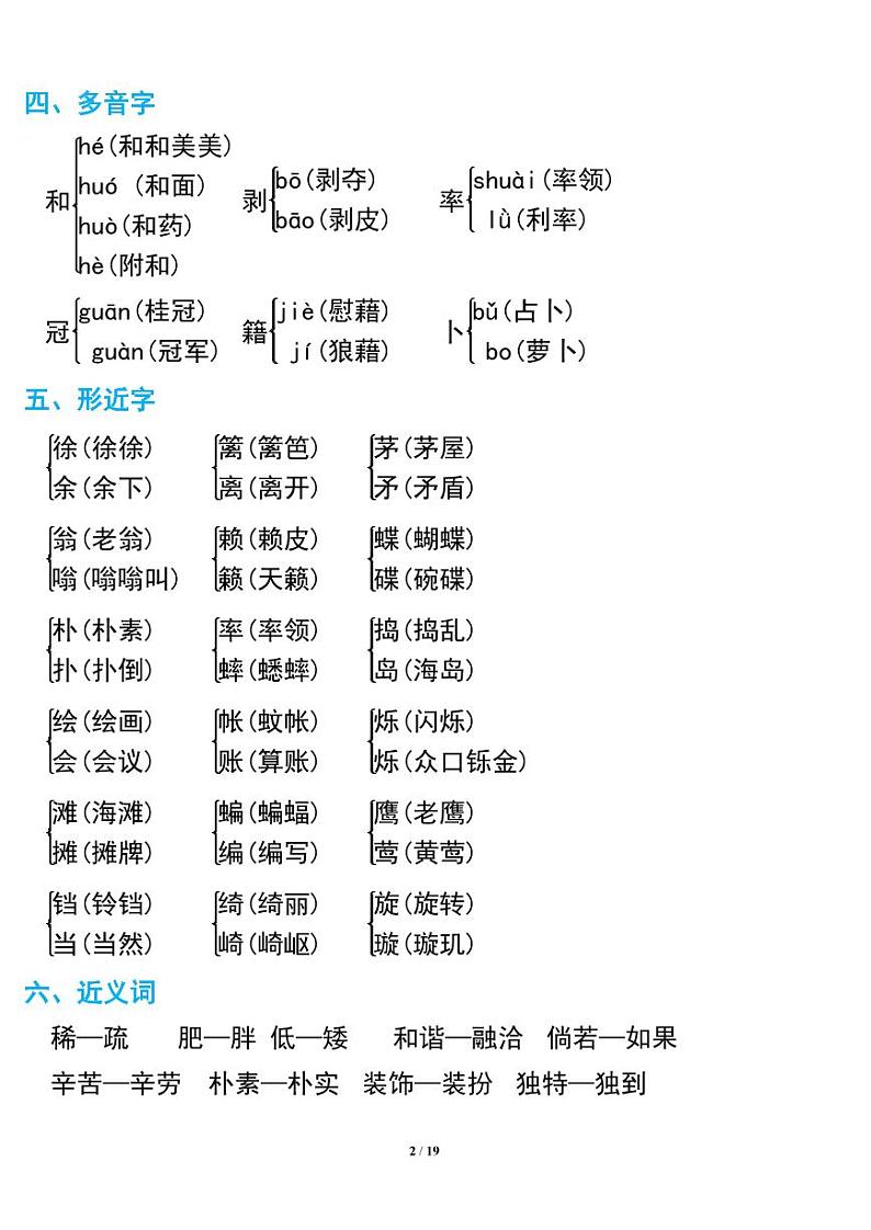部编版四年级语文下册期中复习知识要点02