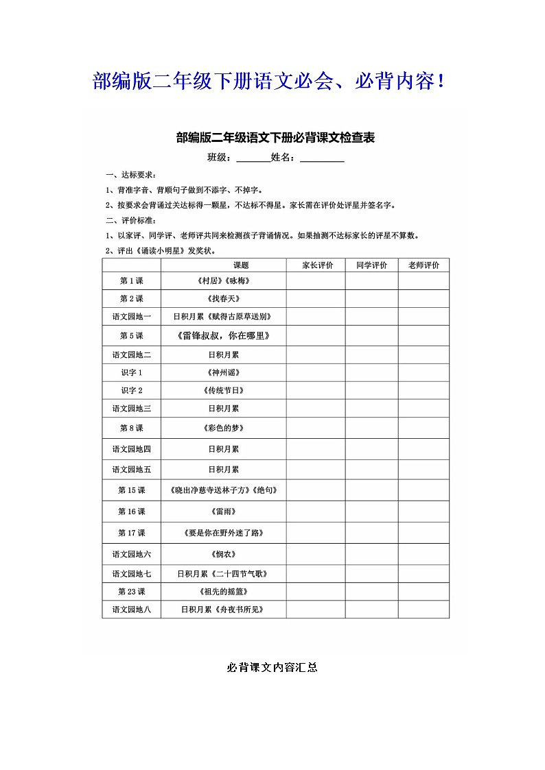 部编版二年级下册语文必会、必背内容!(附复习资料全集)第1页