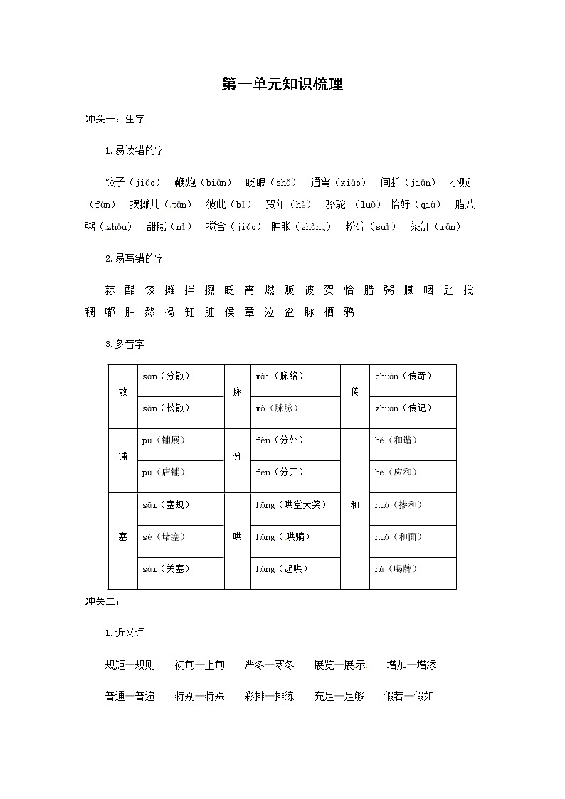 部编版语文六年级下册 第一单元知识梳理01
