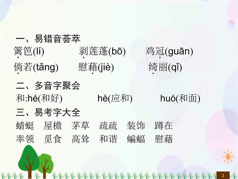 人教部编版语文四年级下册 第1单元 知识盘点 同步练习课件02