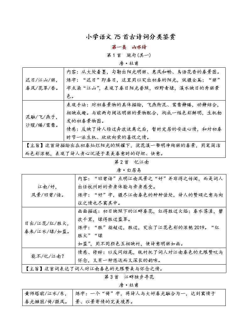 小学语文75首古诗词分类鉴赏 学案01