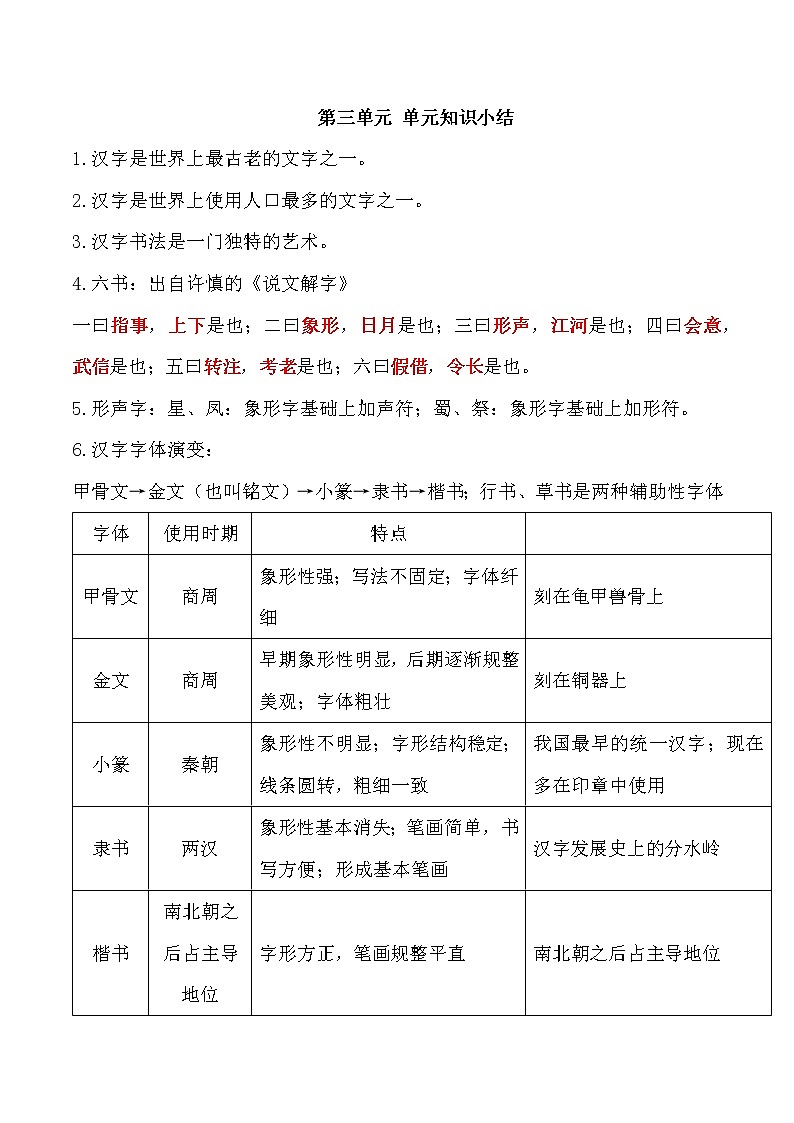 语文部编版五年级下册第三单元单元知识小结 学案01