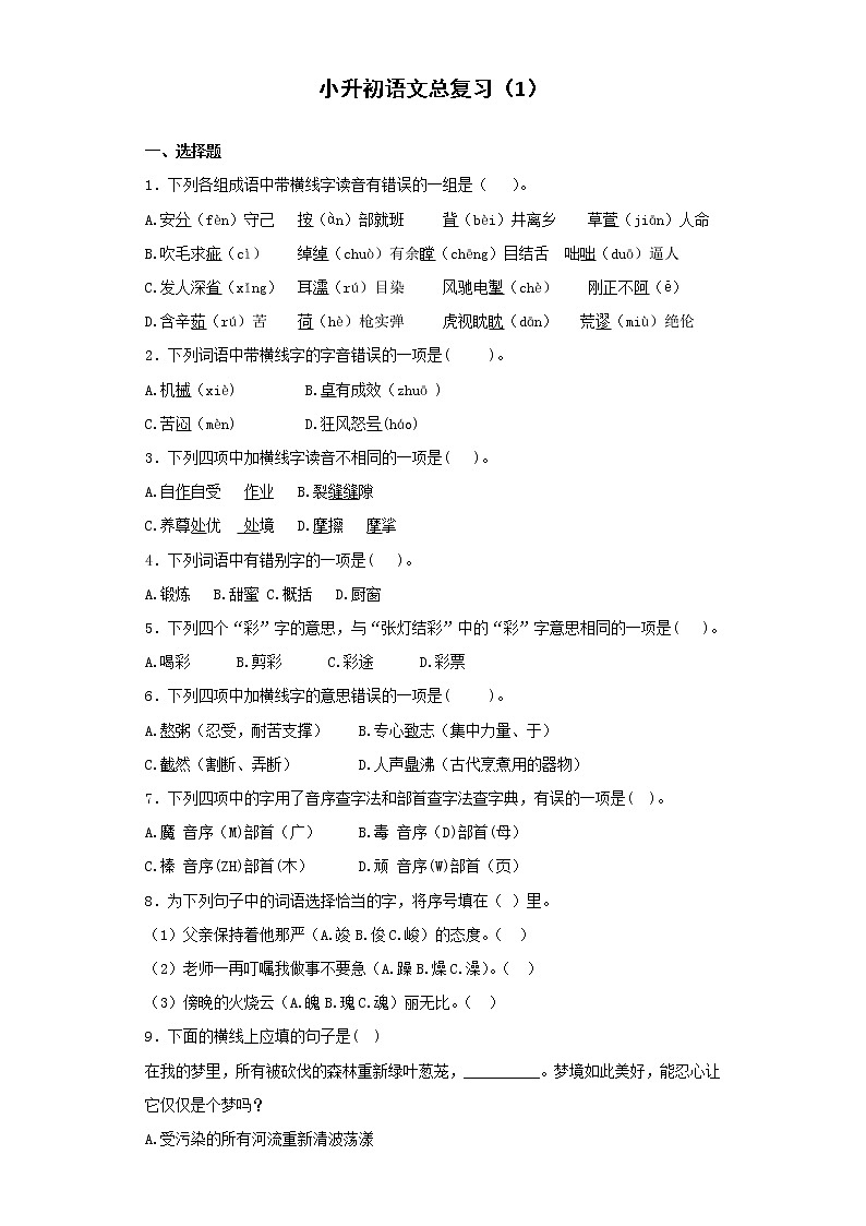 小升初语文知识专项训练-总复习1(26页)01
