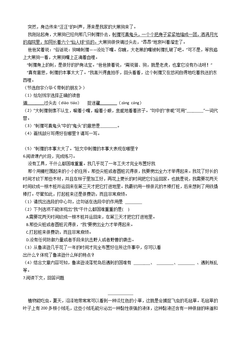 广东省深圳市罗湖区2021年六年级下册小升初语文检测考试卷（一）含答案部编版02