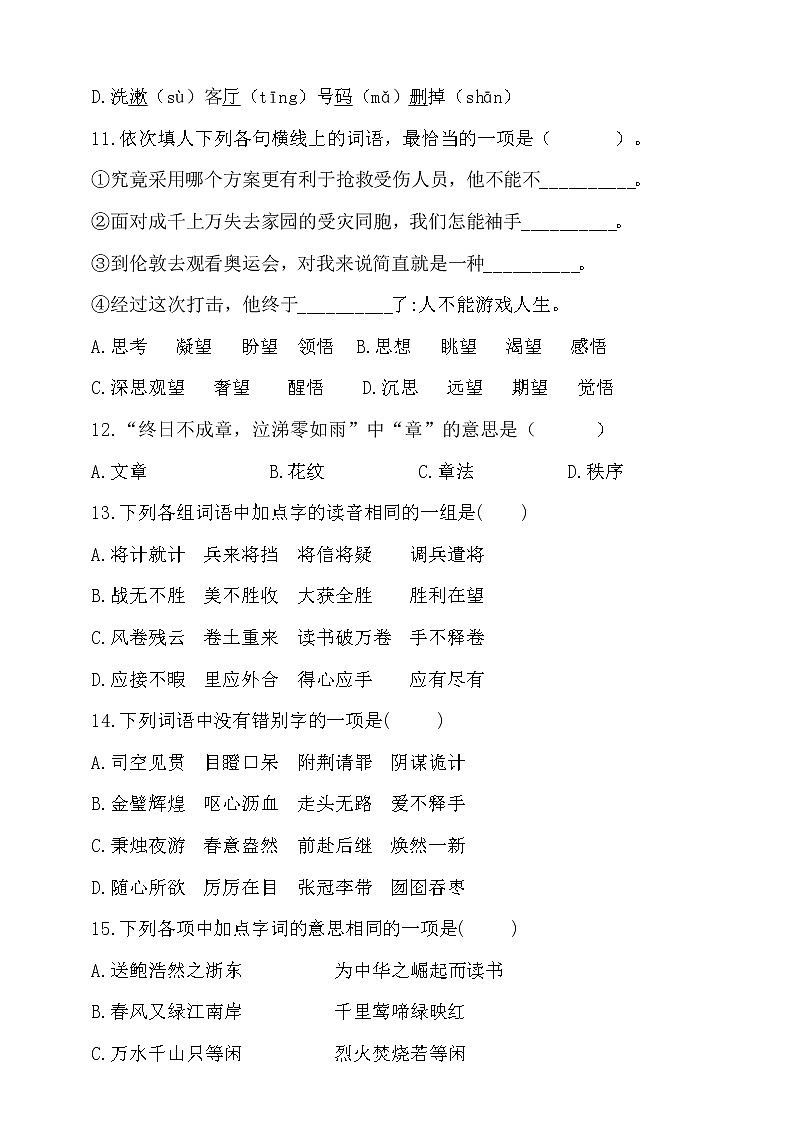 2021学年小升初语文字词考前冲刺卷-人教统编版(含答案)1第3页