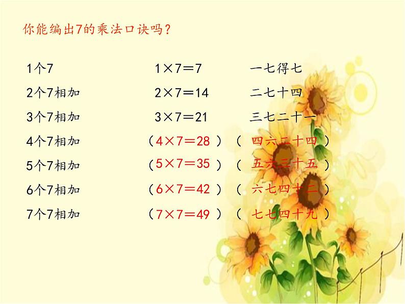 二年级上册数学 凯蒂学艺——表内乘法(二)-7的乘法口诀_课件1 青岛版(五四制)第7页