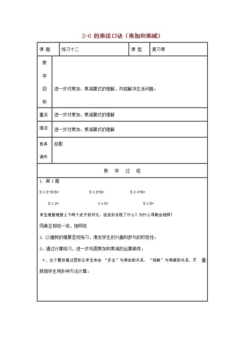人教版二年级数学上册《2-6的乘法口诀》教案公开课教学设计 (20)第1页