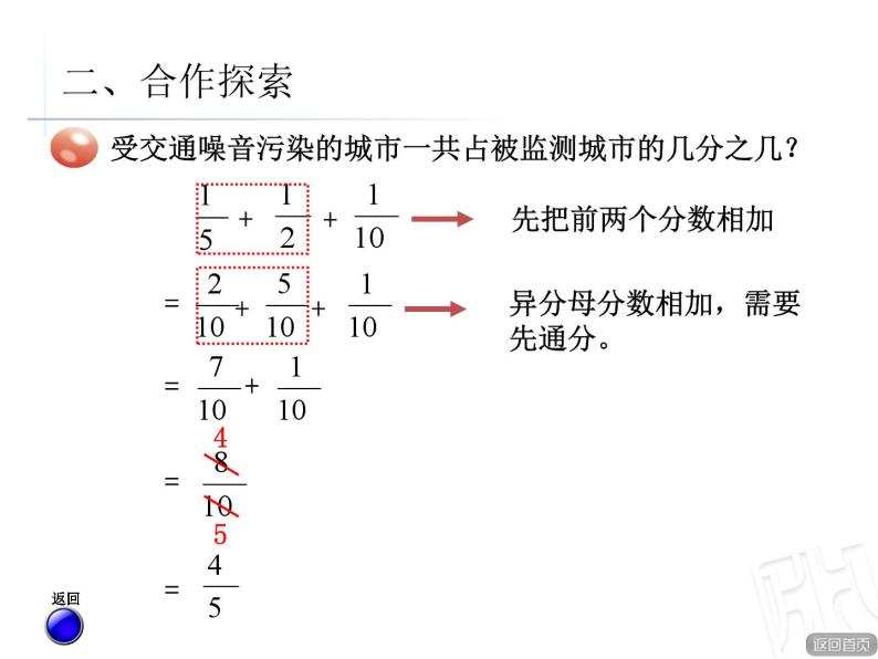 青岛版小学五年级数学下 5.3 异分母分数加减混合运算 课件04