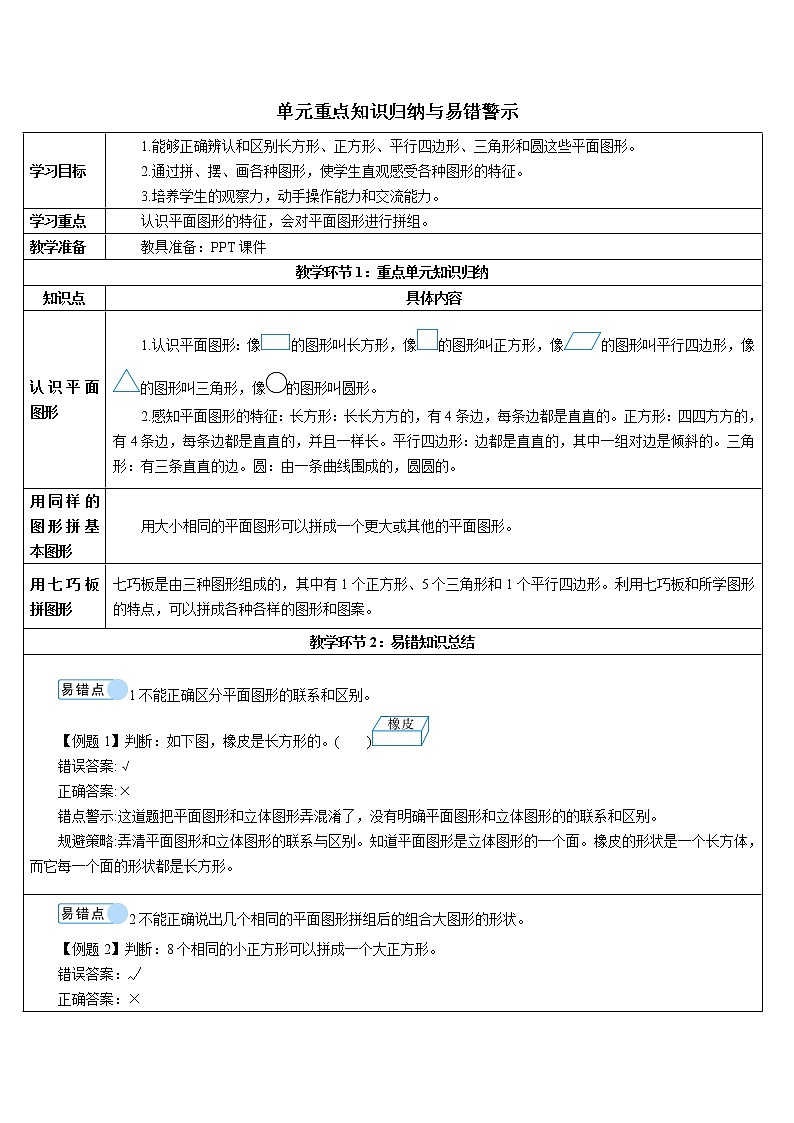 人教版数学一年级下册 找规律导学案单元重点知识归纳与易错警示01