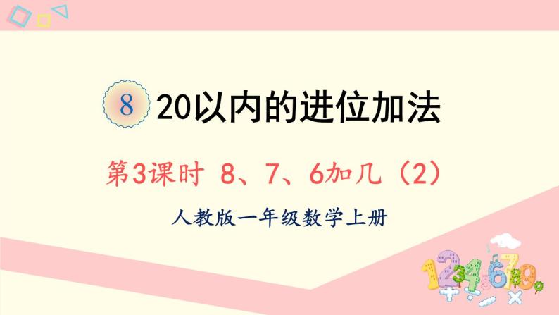 人教版一年级数学上册 8 20以内的进位加法 第3课时 8、7、6加几（2）课件01