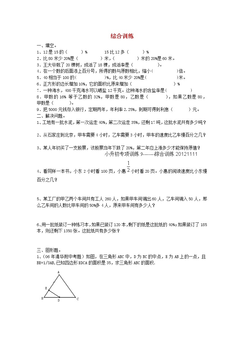 人教版六年级数学下册小升初专项训练：综合训练【2】01