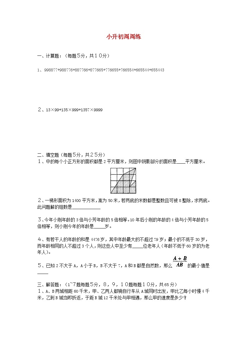 青岛版六年级数学下册小升初周周练（二十八）01