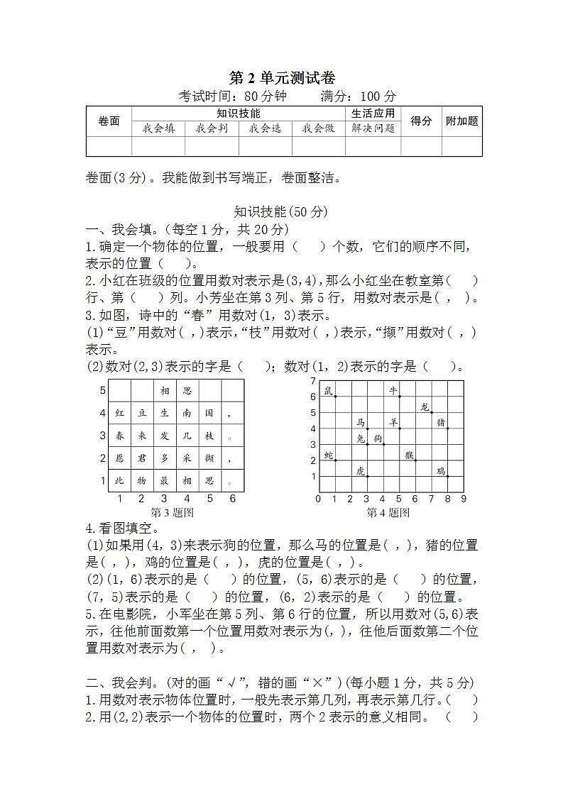 人教版数学五年级上册第2单元测试卷+答案01