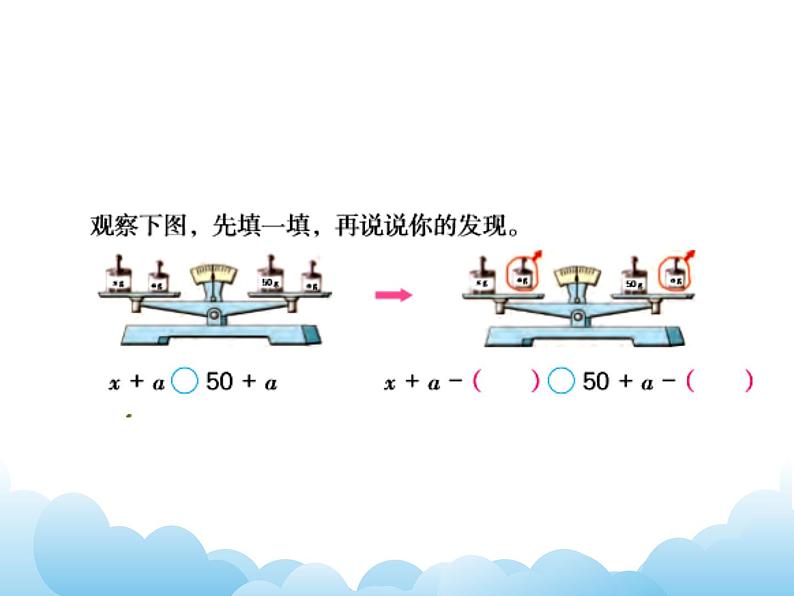苏教版数学五年级下册 1.2 等式的性质和解方程(1) 课件第3页