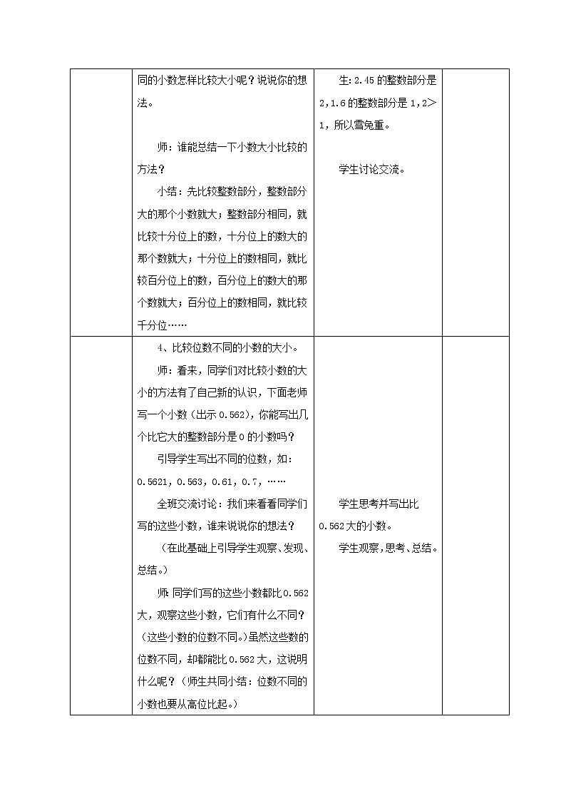 第5单元:动物世界2《小数的性质和大小比较》教学设计第3页