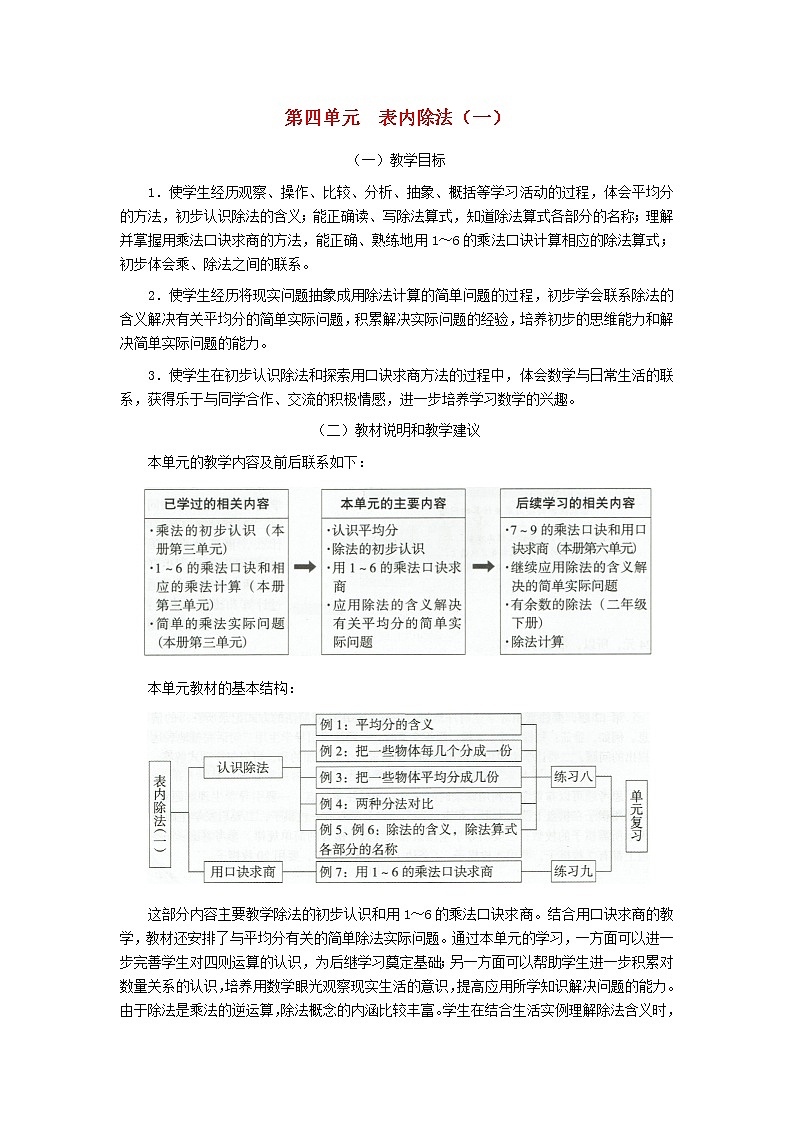 二年级数学上册第四单元表内除法一教材分析苏教版教案第1页