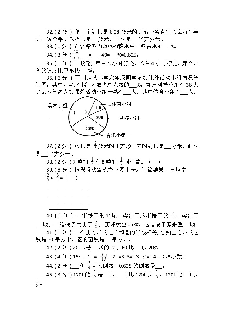 【期末题型专练】2021-2022学年小学数学六年级上册-期末填空题专项突破练习(含答案)人教版第3页
