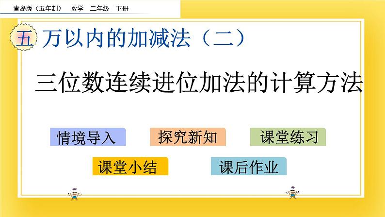 二年级下册数学课件-5.1 三位数连续进位加法的计算方法 青岛版(五年制)(共19张PPT)第2页