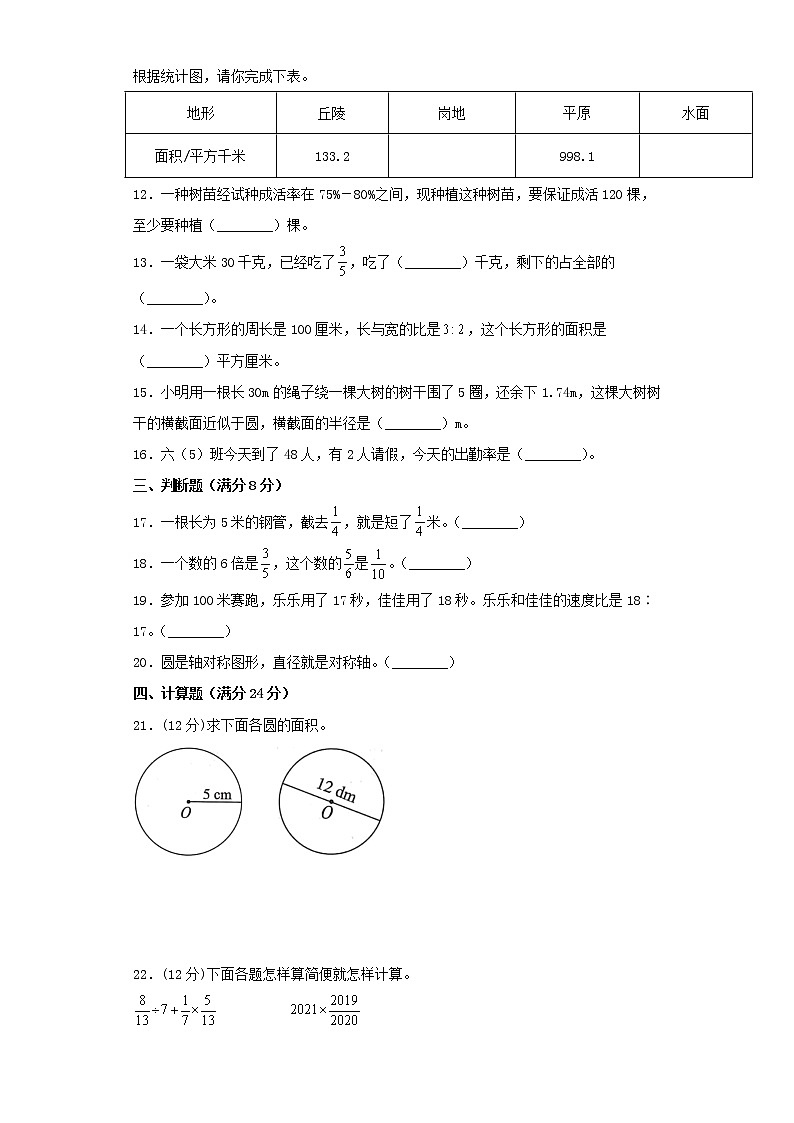 2021-2022学年人教版6年上册数学期末满分测评卷(二)(word版含答案)02