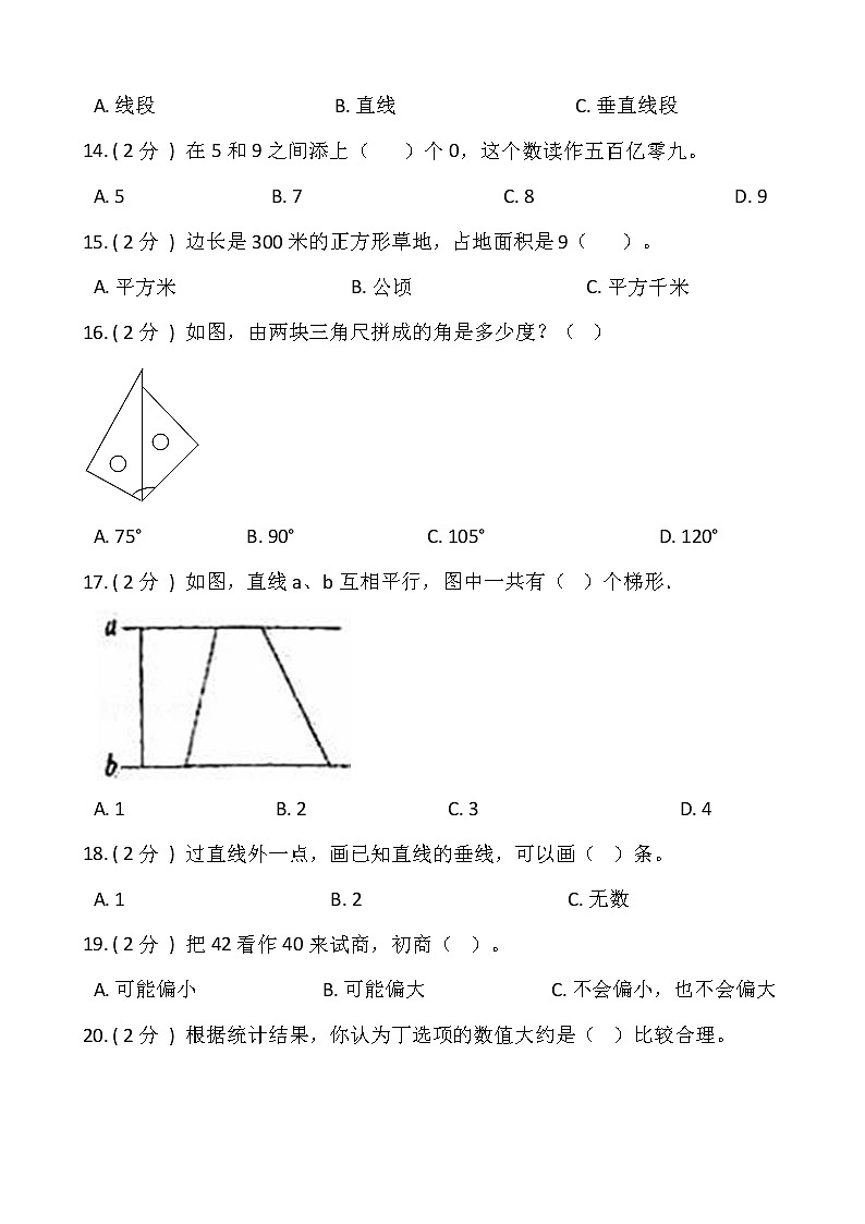 2021-2022学年数学四年级上册期末测试卷(二)人教版含答案第2页