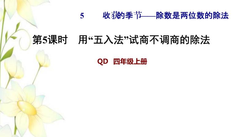 四年级数学上册第5单元收获的季节__除数是两位数的除法第5课时用五入法试商不调商的除法习题课件青岛版六三制01