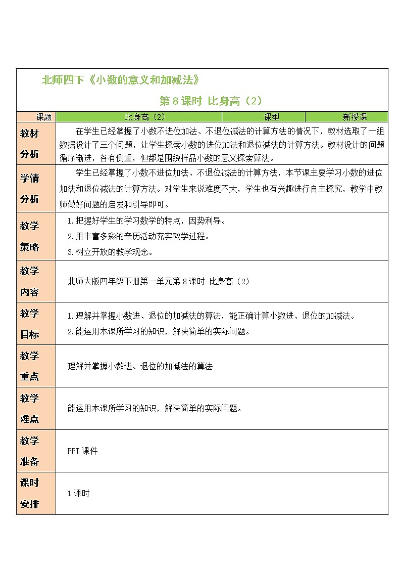 北师大版四下数学1.6《比身高》(2)课件+教案+视频资料01