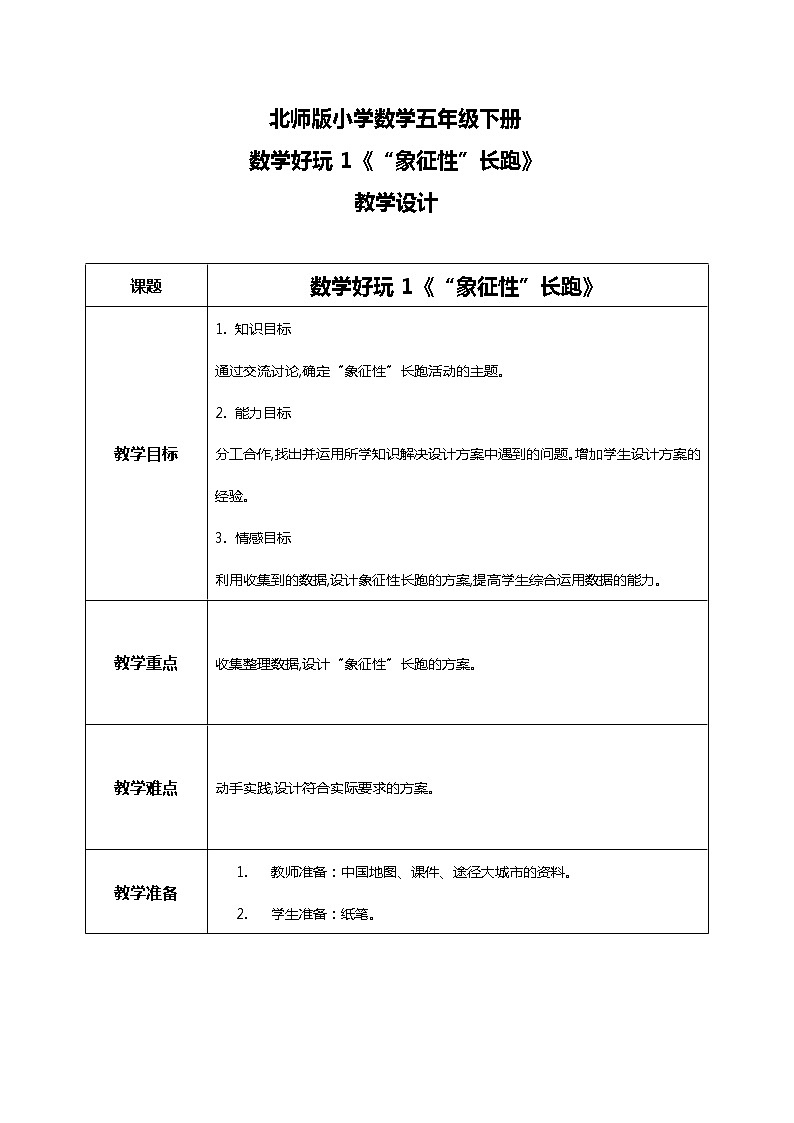 北师版小学数学五年级下册数学好玩1《“象征性”长跑》课件教案01