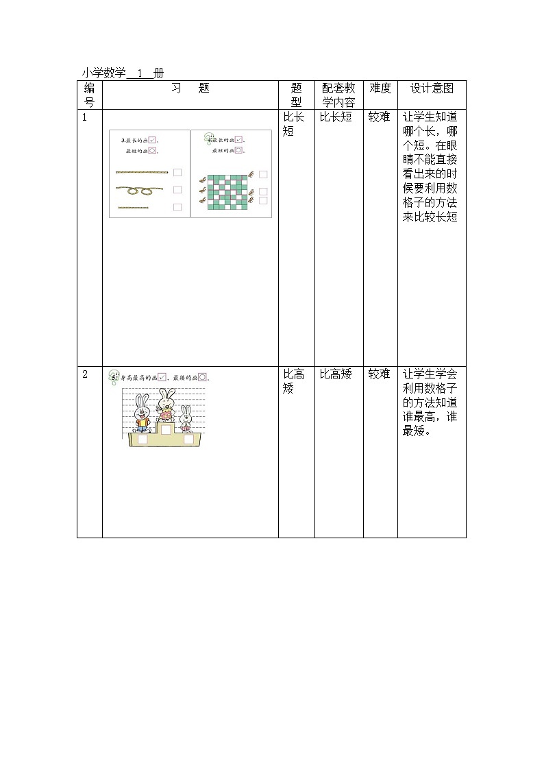 一年级数学上册题库及设计意图第1页