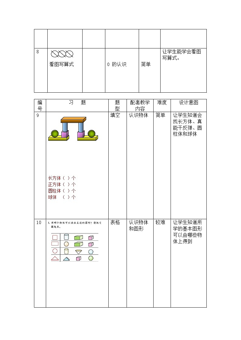 一年级数学上册题库及设计意图第3页