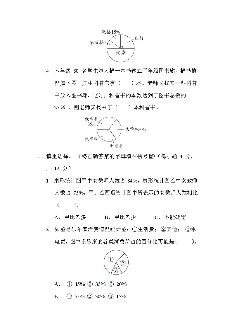 苏教版六年级下册数学 1. 扇形统计图的认识及应用 测试卷02